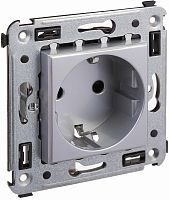 Розетка с заземлением без рамки DKC Avanti 1-м. шторки закаленная сталь картинка